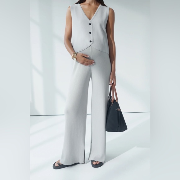 Legoe Celeste Wide Leg Maternity Pant Stone Grey 0 (AUS) 4-6 (US) - Picture 2 of 10